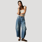 Dam Barreljeans Högmidjade Avslappnad Passform Vida Denimjeans