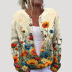 Dam stickad kofta med knappar och mönster