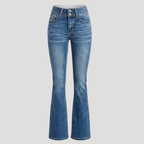 Dam Utsvängda Jeans Hög Midja Bootcut Passform Denim Blå