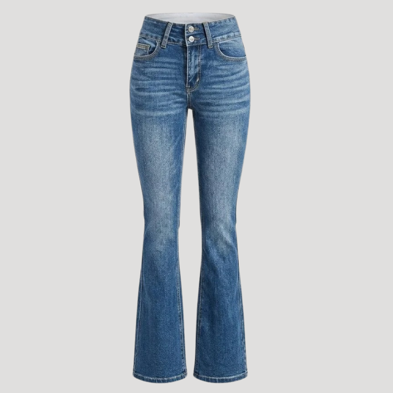Dam Utsvängda Jeans Hög Midja Bootcut Passform Denim Blå