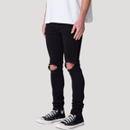 Herr Skinny Jeans Slitna Knän Svart Denim