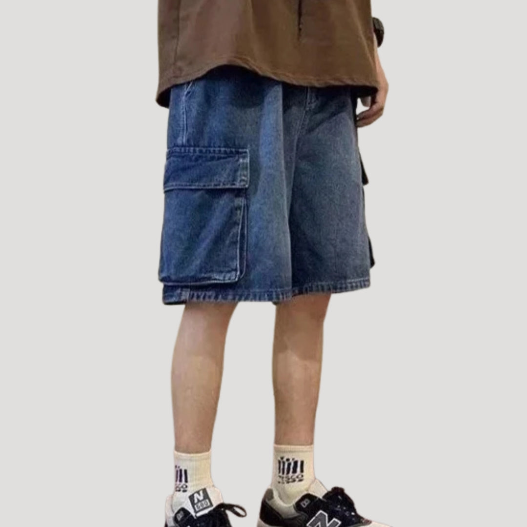 Herr cargo jeansshorts med stora benfickor