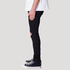 Herr Skinny Jeans Slitna Knän Svart Denim