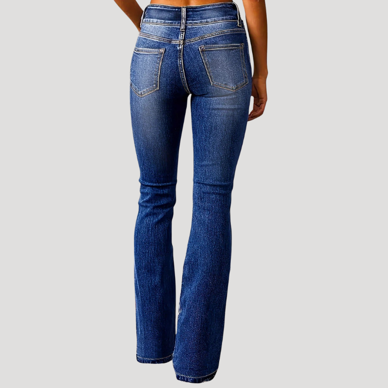 Dam Bootcut Jeans Slim Fit Högmidjade Stretch Denimjeans