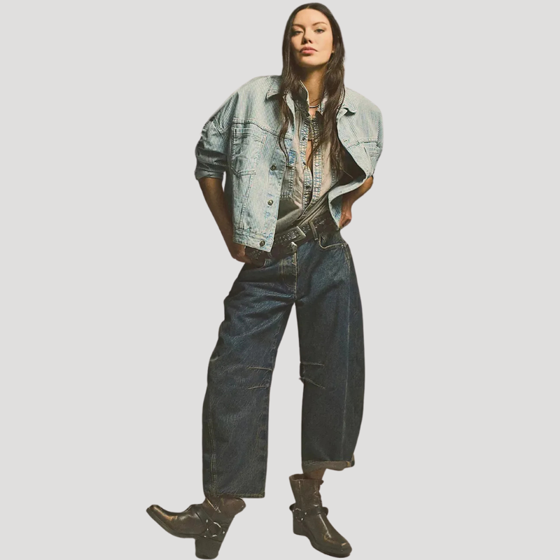 Dam Barreljeans Högmidjade Avslappnad Passform Vida Denimjeans