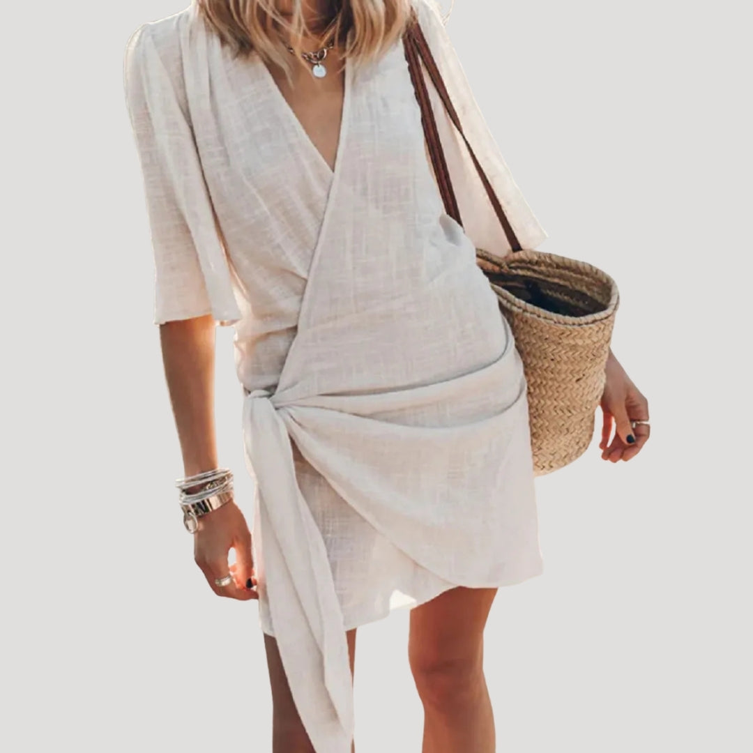 Dam omlottklänning kort ärm knytning avslappnad passform