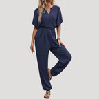 Dam jumpsuit kort ärm med resårmidja bekväm passform