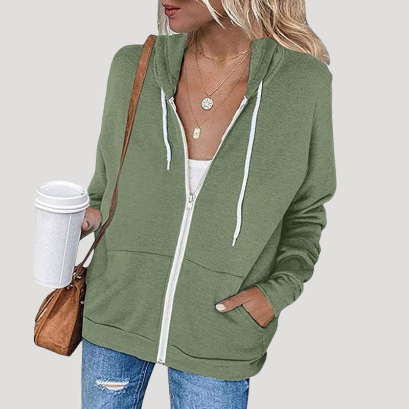 Dam Dragkedjehoodie Oversized Långärmad Avslappnad
