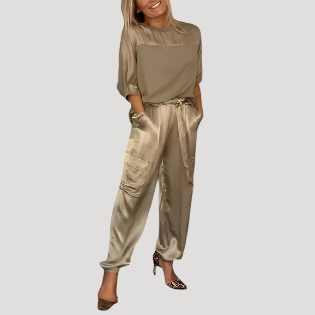 Dam matchande satin set med byxor och topp