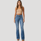 Dam Utsvängda Jeans Hög Midja Bootcut Passform Denim Blå