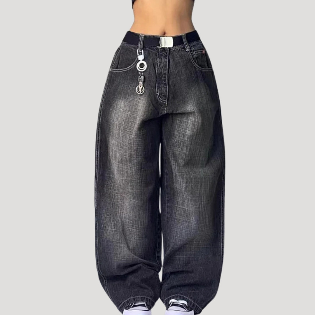 Dam mörkgrå baggy jeans med vida ben och lös passform