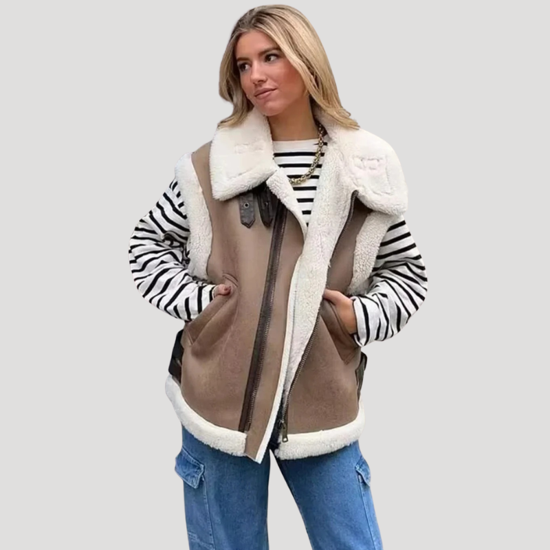 Dam Fleeceväst Med Pälsfoder Dragkedja Oversize