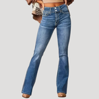 Dam Utsvängda Jeans Hög Midja Bootcut Passform Denim Blå