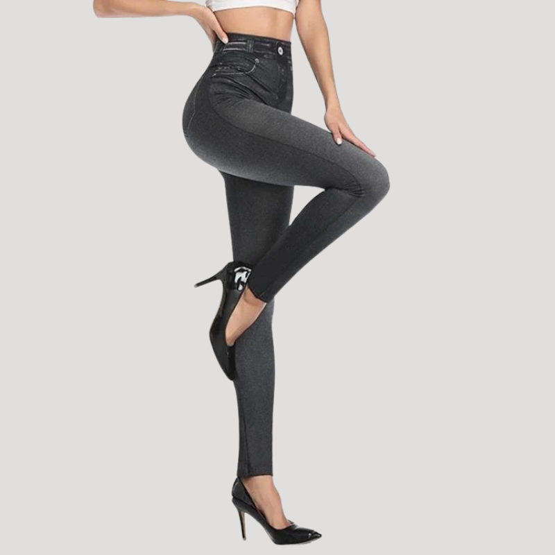 Dam Jeggings Denim Hög Midja Stretchig Passform