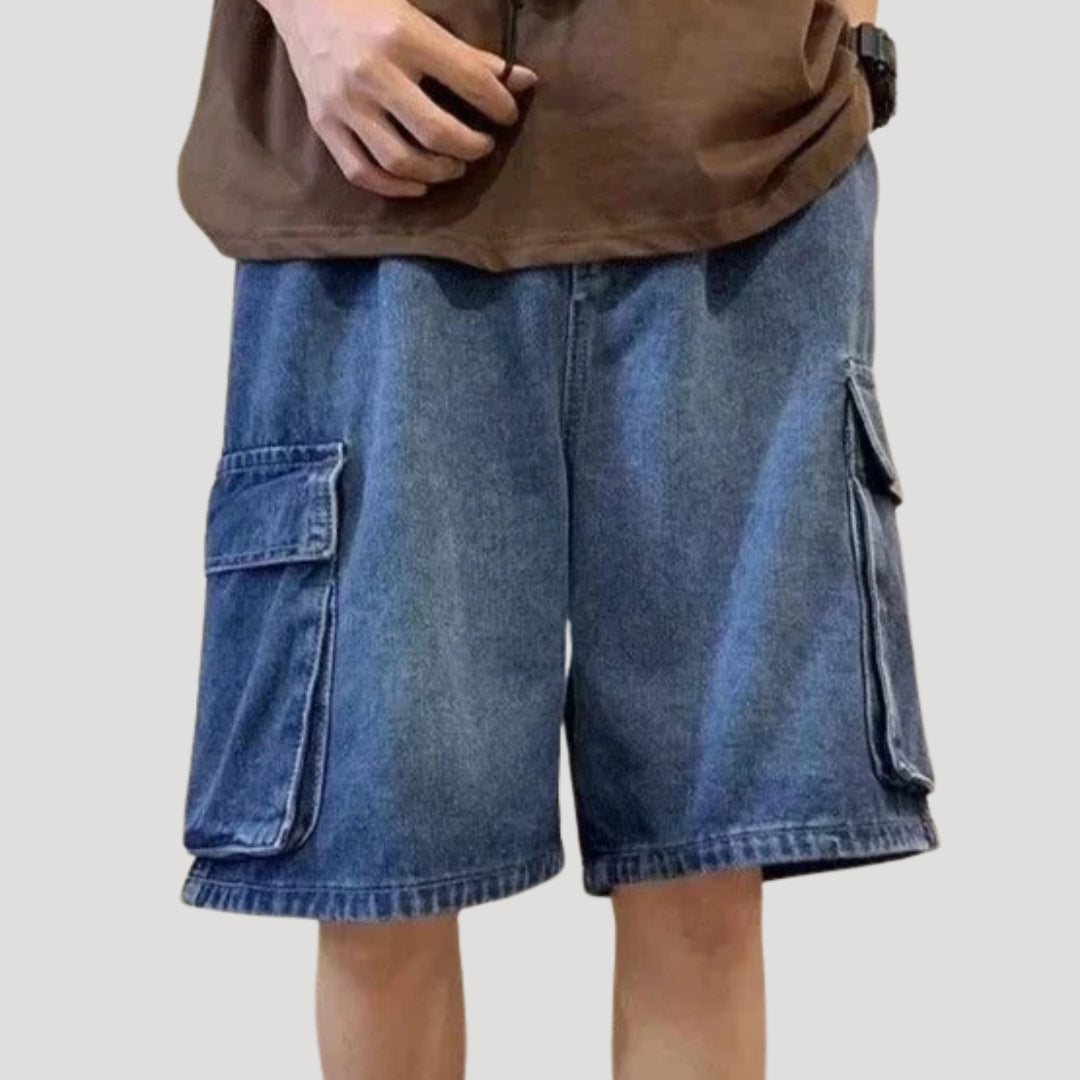 Herr cargo jeansshorts med stora benfickor