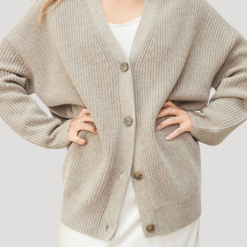 Damkofta Stickad Knap Oversized V Ringad Långärmad