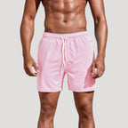 Herr randiga badshorts med dragsko och resårmidja