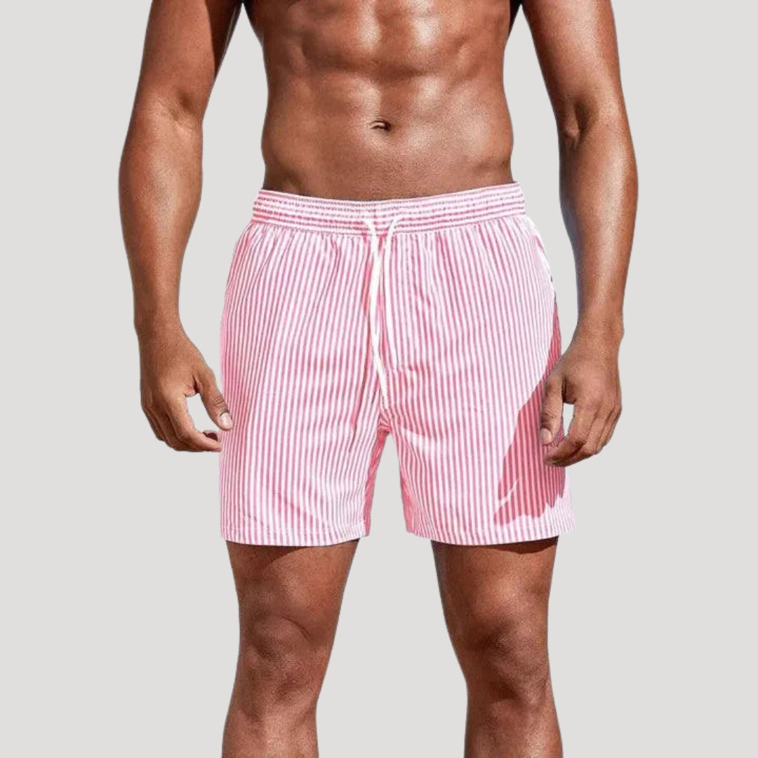 Herr randiga badshorts med dragsko och resårmidja
