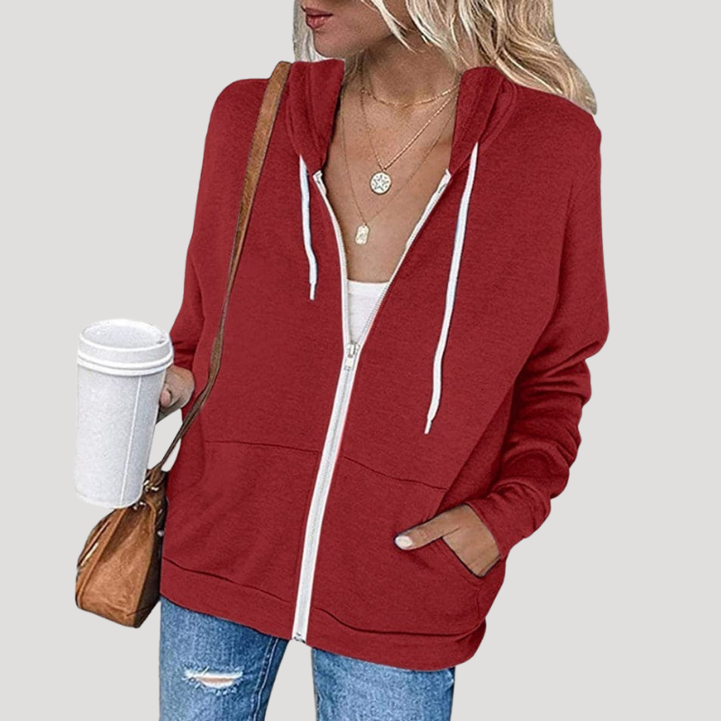 Dam Dragkedjehoodie Oversized Långärmad Avslappnad