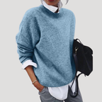 Dam Stickad Tröja Rundhalsad Oversized Långärmad