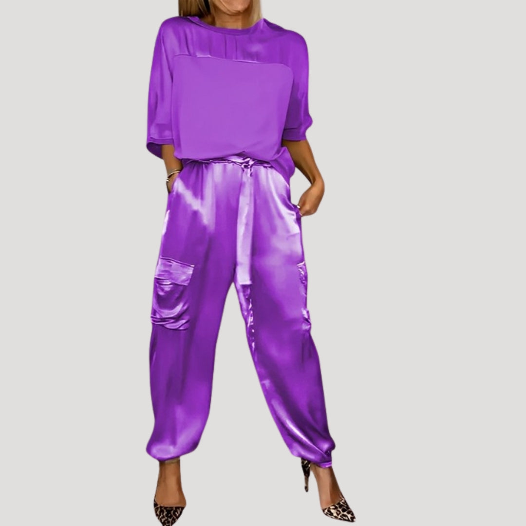 Dam matchande satin set med byxor och topp