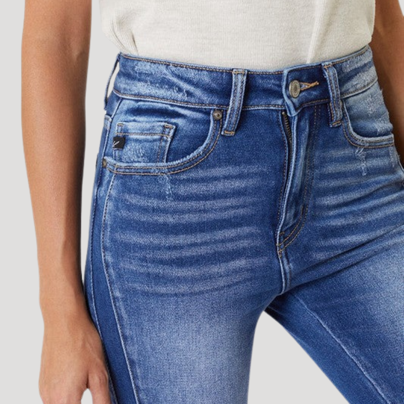 Dam Skinny Jeans Hög Midja Med Fransdetaljer Denim