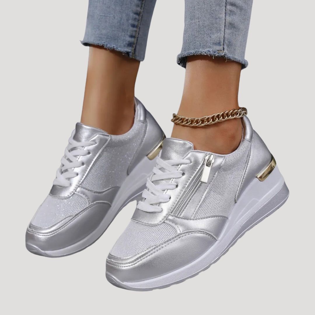 Dam sneakers låg modell med dragkedja och snörning