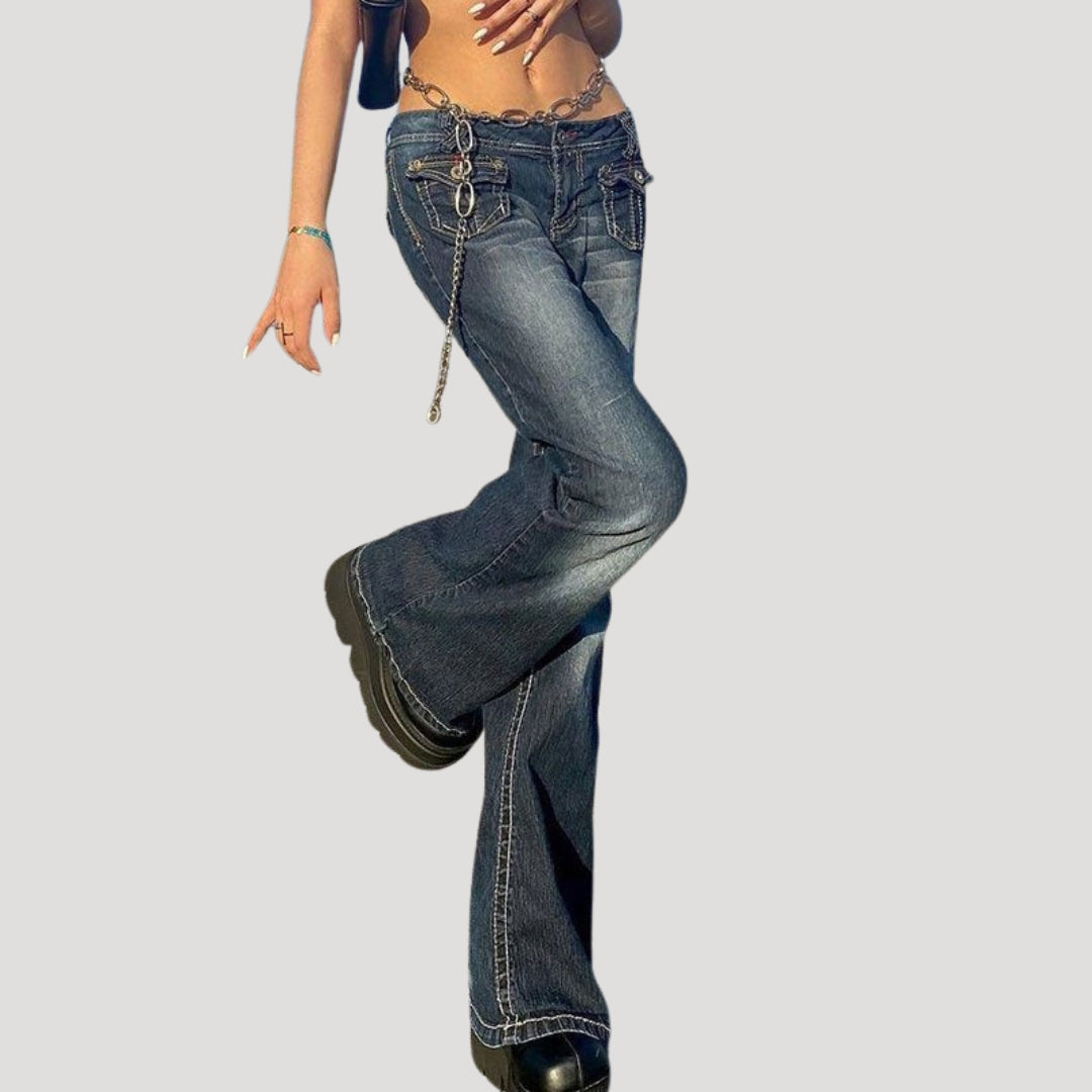 Dam lågmidjade bootcut jeans i mörkblå denim
