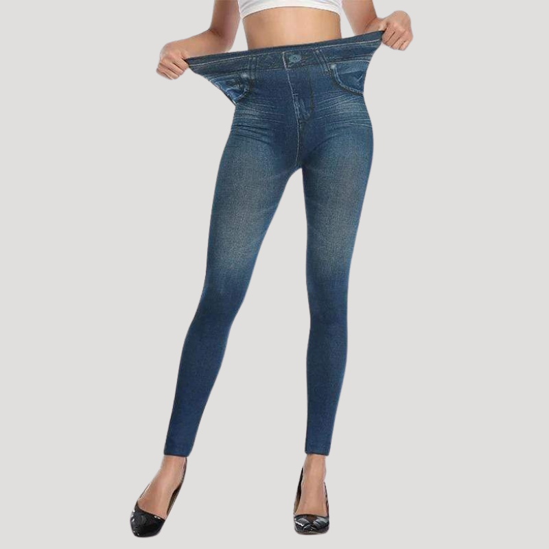 Dam Jeggings Denim Hög Midja Stretchig Passform