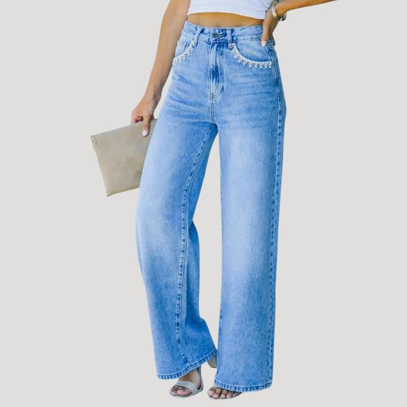 Dam Flared Jeans Medelhög Midja Vida Ben Blå Denim