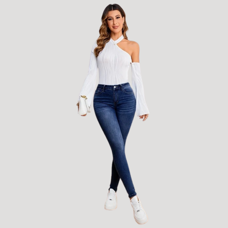 Dam Högmidjade Skinny Jeans Slim Fit Stretchjeans