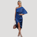 Dam Festklänning Midiklänning Satin One Shoulder Draperad Asymmetrisk