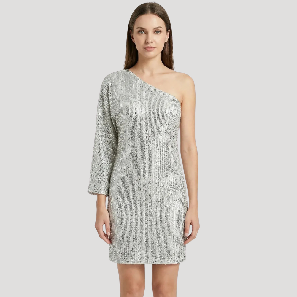 Dam Festklänning Paljettklänning Off Shoulder Långärmad Mini