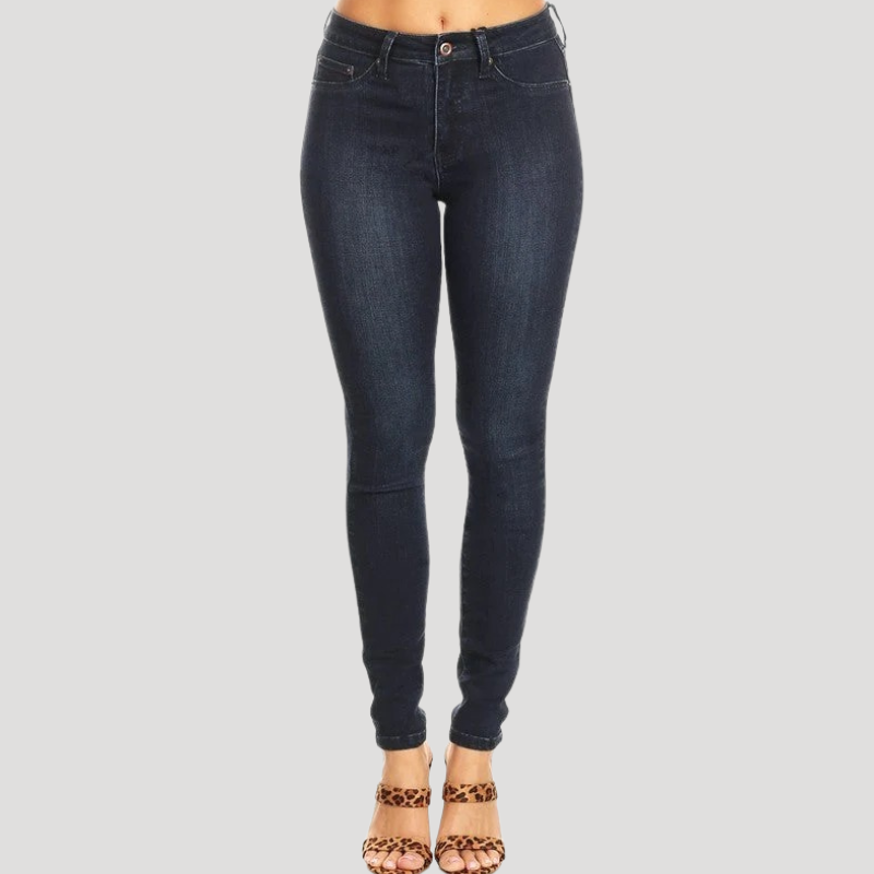 Dam Skinny Jeans Hög Midja Slim Fit Mörkblå