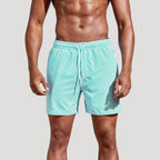 Herr randiga badshorts med dragsko och resårmidja