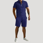 Herr matchande set pikétröja med dragkedja och shorts