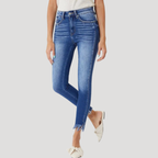 Dam Skinny Jeans Hög Midja Med Fransdetaljer Denim