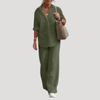 Dam linne set med skjorta och byxor