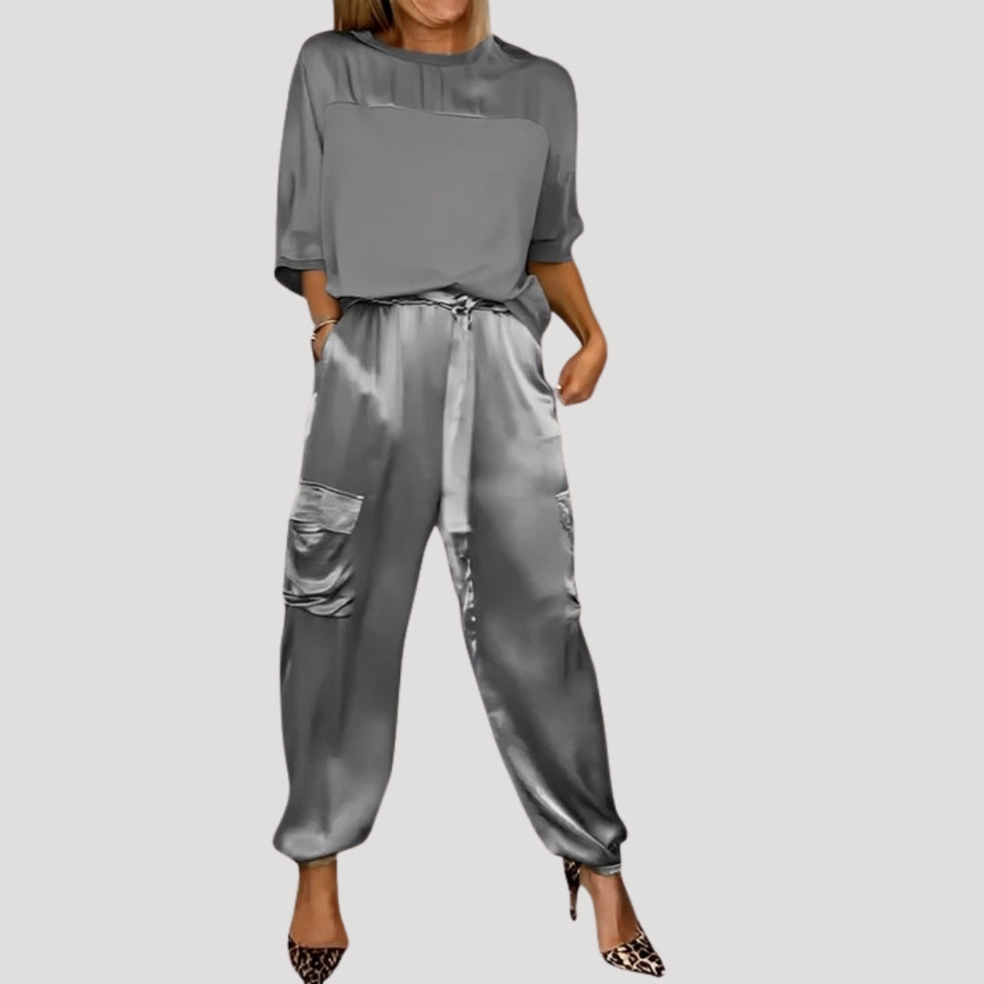 Dam matchande satin set med byxor och topp