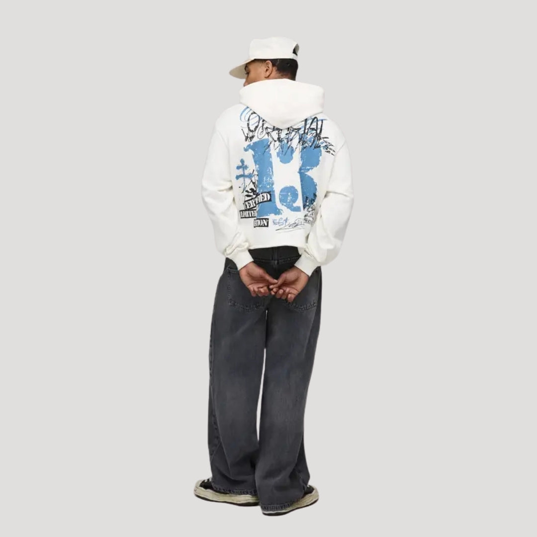 Herr baggy jeans vida grå slitna raka loose fit oversized