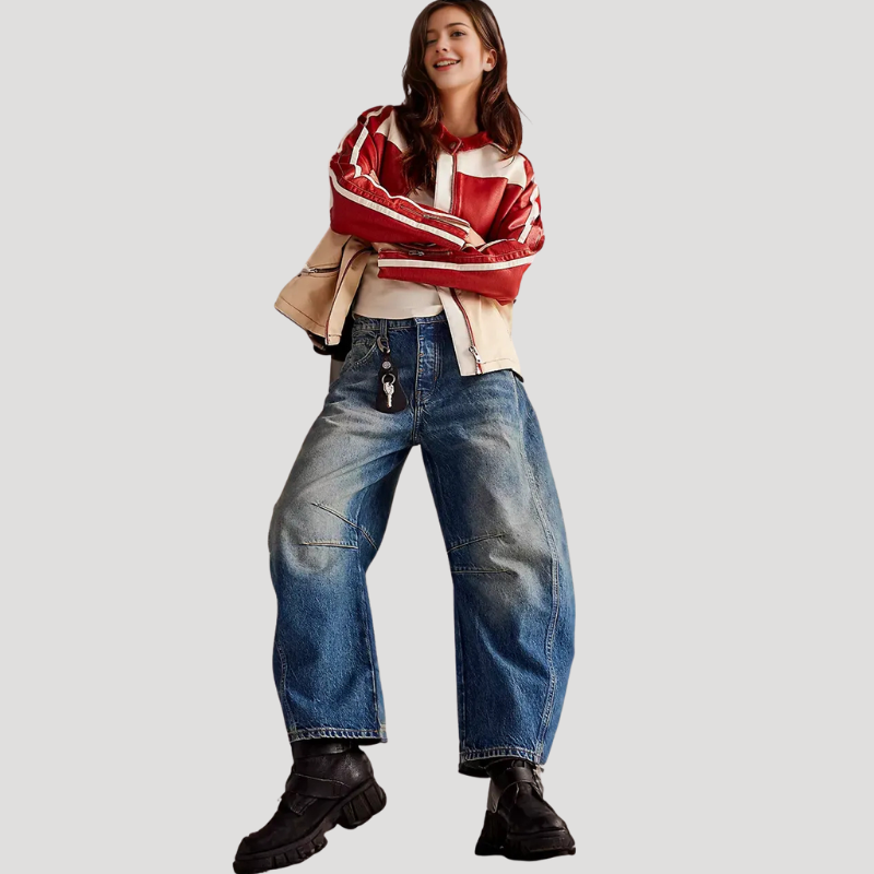 Dam Barreljeans Högmidjade Avslappnad Passform Vida Denimjeans