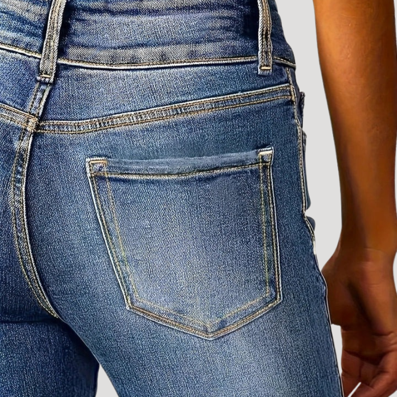 Dam Utsvängda Jeans Hög Midja Bootcut Passform Denim Blå