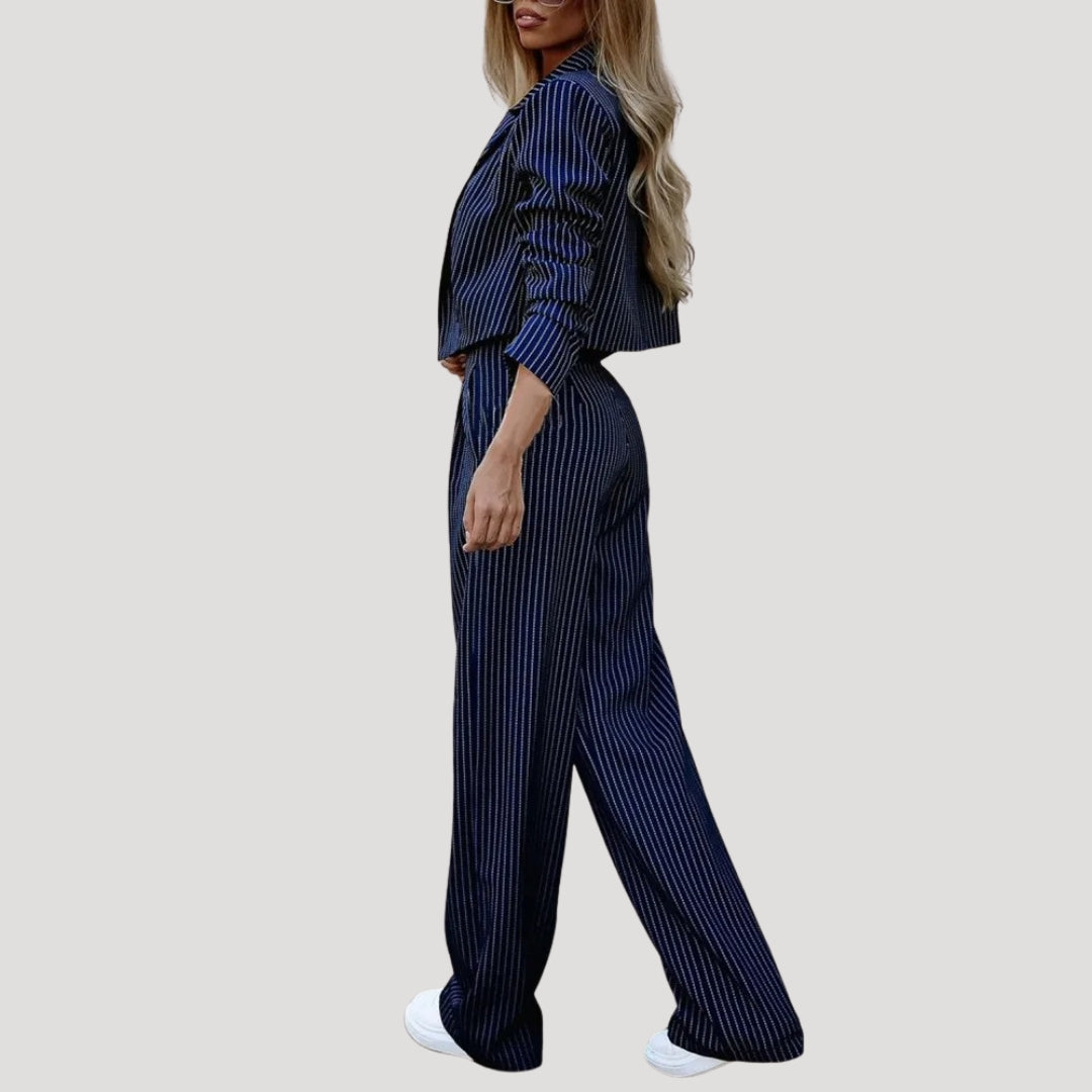 Dam randigt kostym set med blazer och byxa