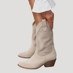 Dam skor cowboy boots med perforerad design och klack