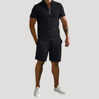Herr matchande set pikétröja med dragkedja och shorts