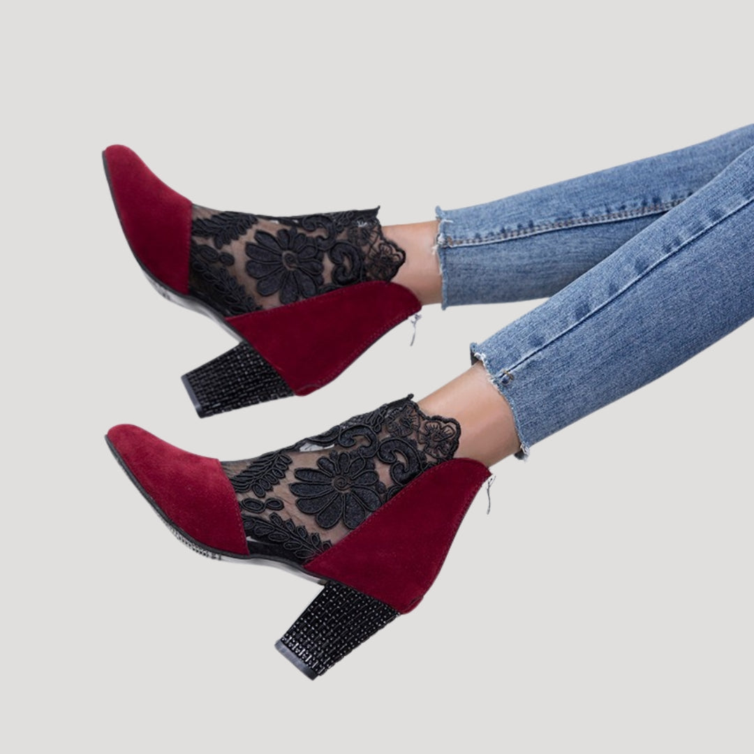 Dam stövletter boots med klack och spetsdetalj