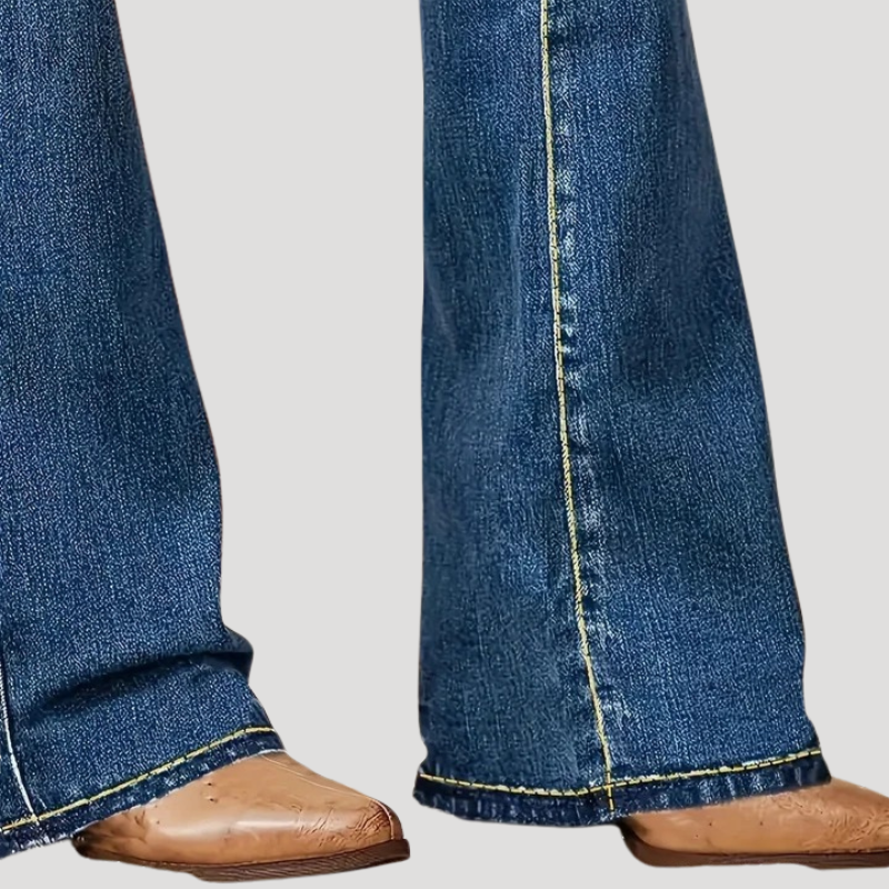 Dam Utsvängda Jeans Hög Midja Bootcut Passform Denim Blå