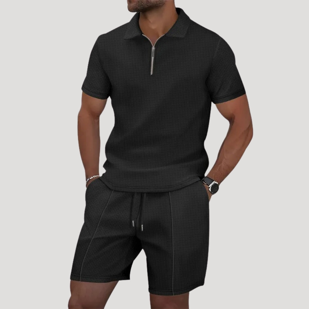 Herr frotteset med piketröja shorts bekväma sommarset