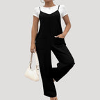 Dam svart jumpsuit lång byxdress med axelband