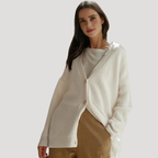 Damkofta Stickad Knap Oversized V Ringad Långärmad